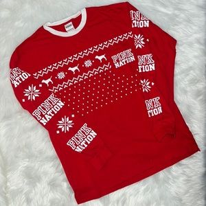 ✨2/$20✨ PINK NATION long-sleeved ringer neck HOLIDAY ❤️🤍 top S